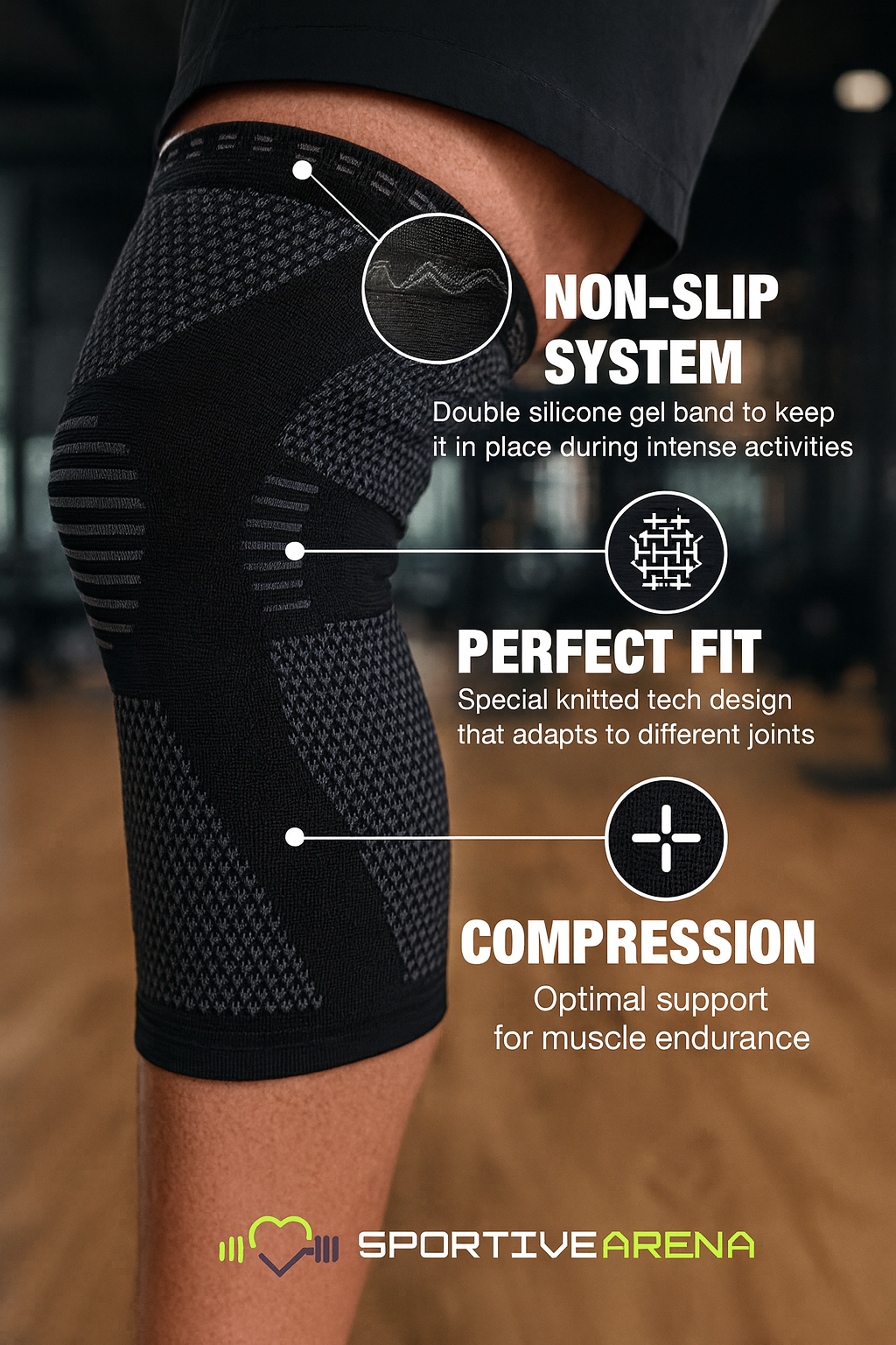 ActivGenou - Knitted protective knee brace with flexible support to prevent injury and improve knee stability SportiveArena