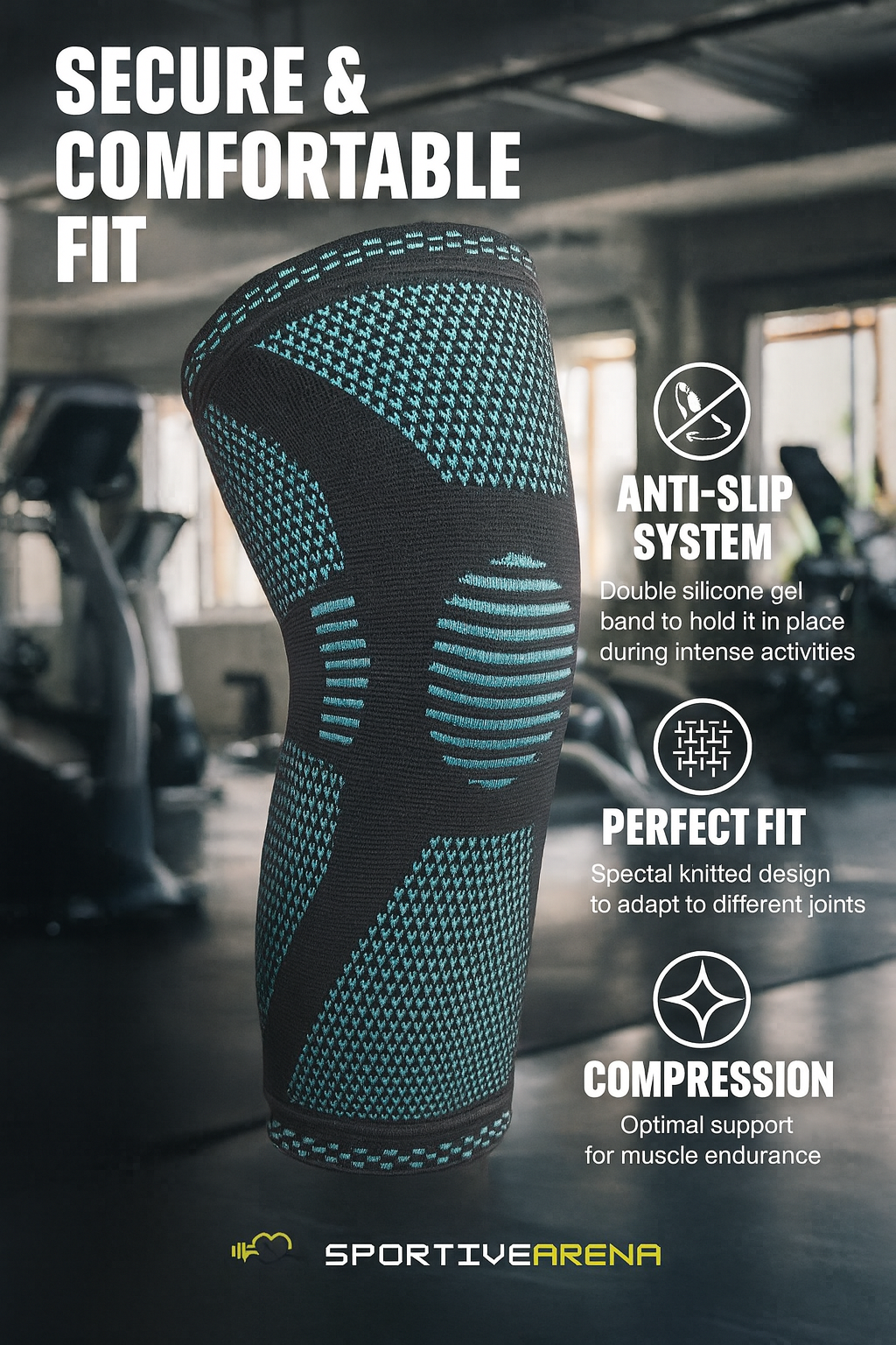 ActivGenou - Knitted protective knee brace with flexible support to prevent injury and improve knee stability SportiveArena