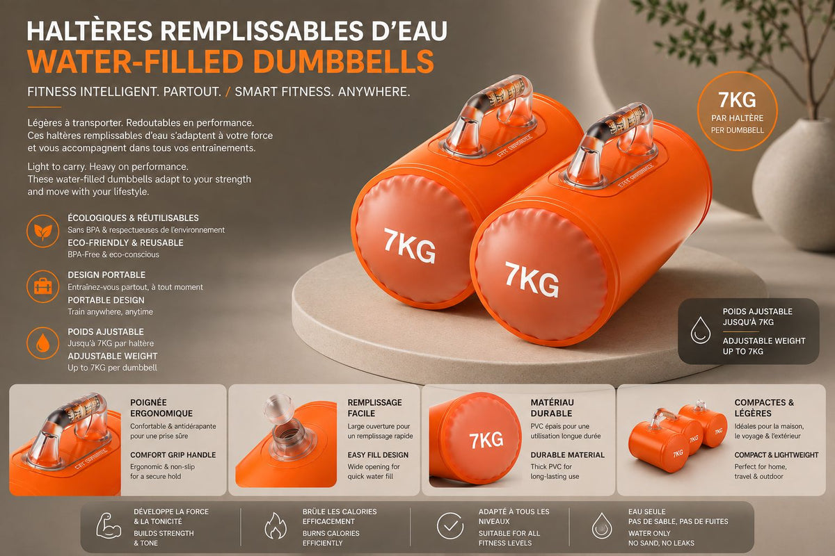 AquaHope – Paire d'haltères à eau pliables, 7 kg chacune Sportivearena