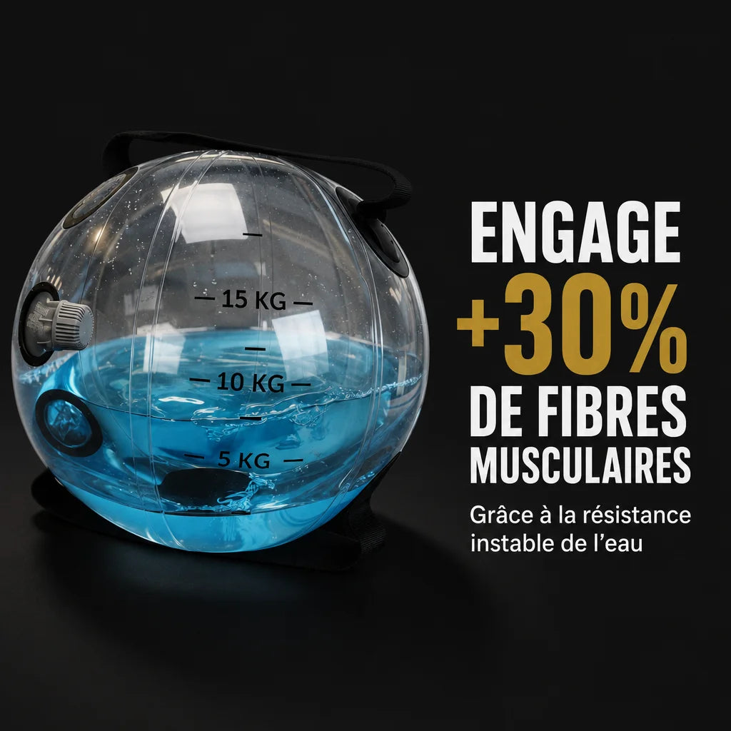Square single-claim product advertisement. The exact clear water training ball (HydroSphere) is plac